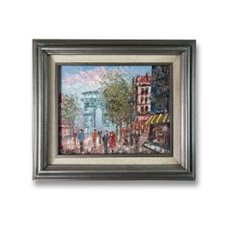 Original Impressionist Oil On Board Of A Parisian Street Scene