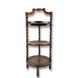 Antique English Barley Twist 3 Tier Caned Tops Pie Stand