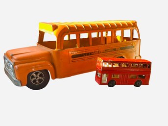 Vintage Hubley Orange School Bus  Matchbox Red Routemaster Double Decker Diecast Lot