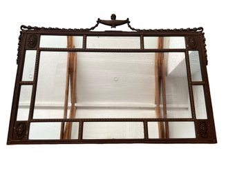 Antique Wood Multipaned Heavyweight Wooden Mirror