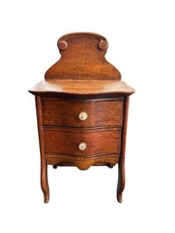 Antique Quarter-sawn Oak Grain 2 Drawer Nightstand With Curved Gallery Back And Porcelain Knobs Great Patina!