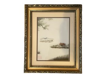 Mid Century Traditional Suzhou Style Silk Thread Painting  Framed Scholars Retreat Scene