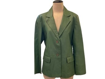Classic Vtg Women's Green Leather Blazer From Chadwick's Of Boston Size 14
