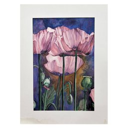 Watercolor Of Vibrant Pink Poppies Artist Signed Daniele Tzeutschler