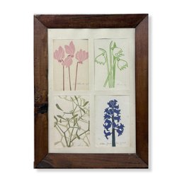 Quartet Or Floral Paintings Artist Signed W. Oberle And Date 1977 And 1978 Framed Behind Glass