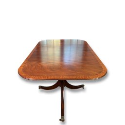 Antique Duncan Phyfe Style Double Tri Footed Pedestal Banded Tilt Top Table With 2 Leaves