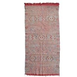 Fine Moroccan Zanafi Kilim: Hand-Woven Soumak Tribal Rug With Geometric Lozenge Motifs In Madder & Indigo