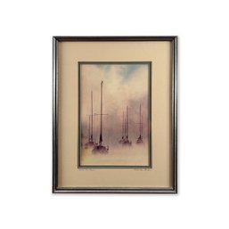 Photograph Of Sailbaots In A Harbor Titled North Cove Dawn By Robert Van Gorder Matted And Framed Behind Glass