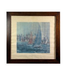 Harbor In Haze -  Solid Wood Framed Lithograved Print Behind Arcylic