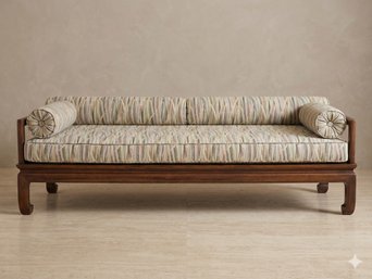 Vintage Asian Hardwood Frame Daybed With Cushions & Bolsters