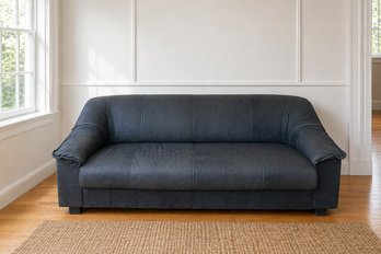 Gorgeous 1990s Style Slope-arm Leather Sofa With Saddle Stitching