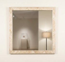 Marble Inspired Framed Accent Mirror With A Unique Parquet Pattern