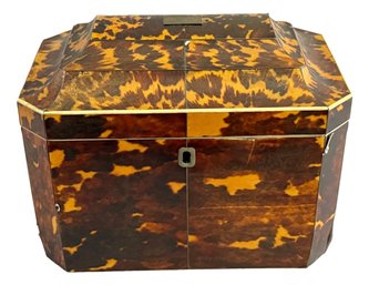 Antique Tortoise Shell Veneer Tea Caddy