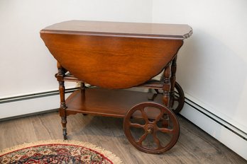 Late Victorian Colonial Revival Style Rolling Drop Leaf Tea Cart