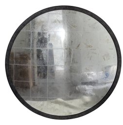 Restoration Hardware Decorative Concave Round Mirror With Square Cuts And Mounting On Back