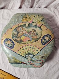 Vintage Tin With Embroidery Lot Inside