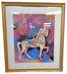Oversized Yankel Ginzburg Pencil Signed Artist Proof Colorful Carousel Horse Lithograph Print