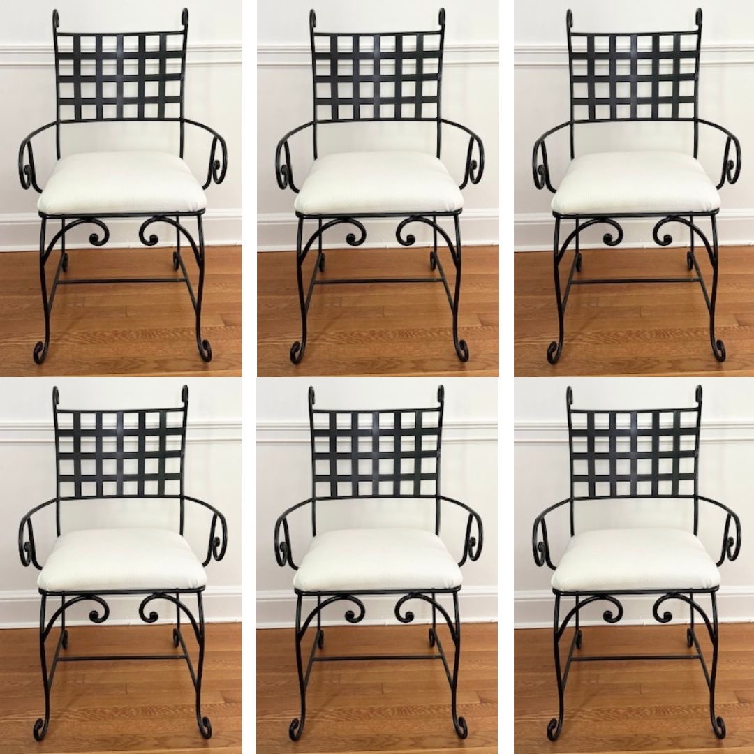 Set Of Six Indoor/outdoor Wrought Iron Dining Chairs With Scroll ...