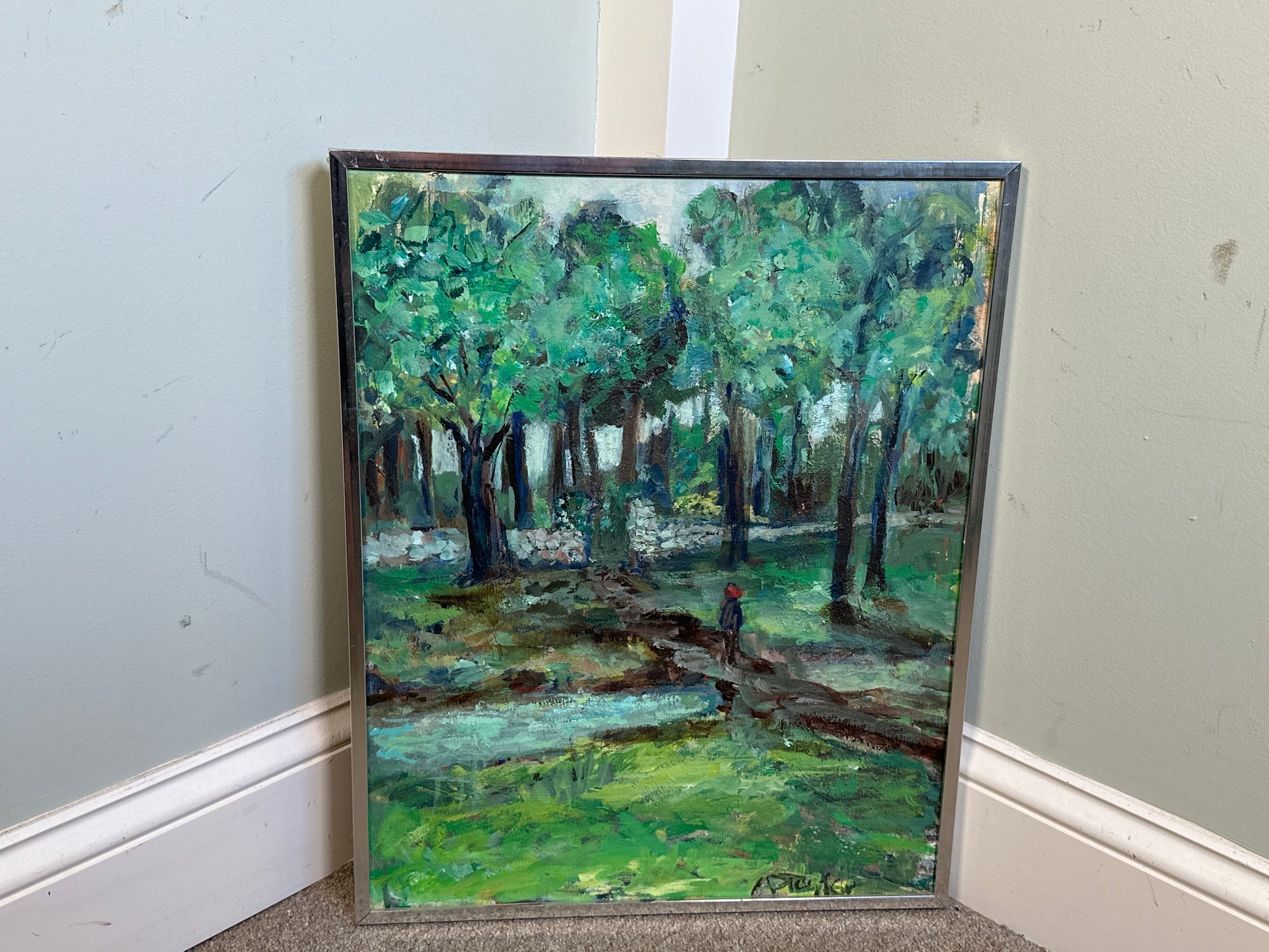 Signed Vintage Forest Scene Original Oil Painting #40805895 ...