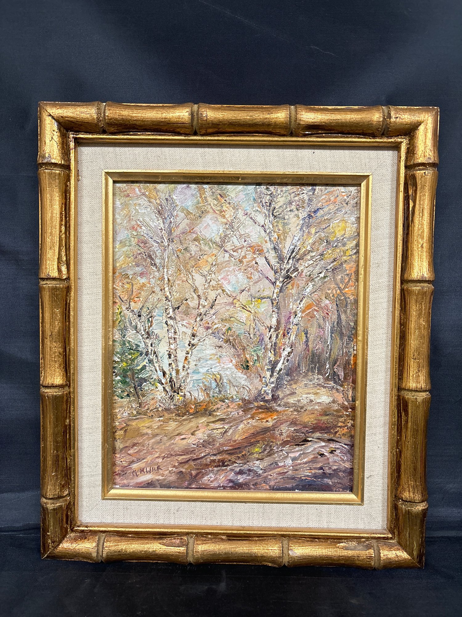Oil Painting On Canvas Lovely Birch Trees Landscape - Signed By The ...