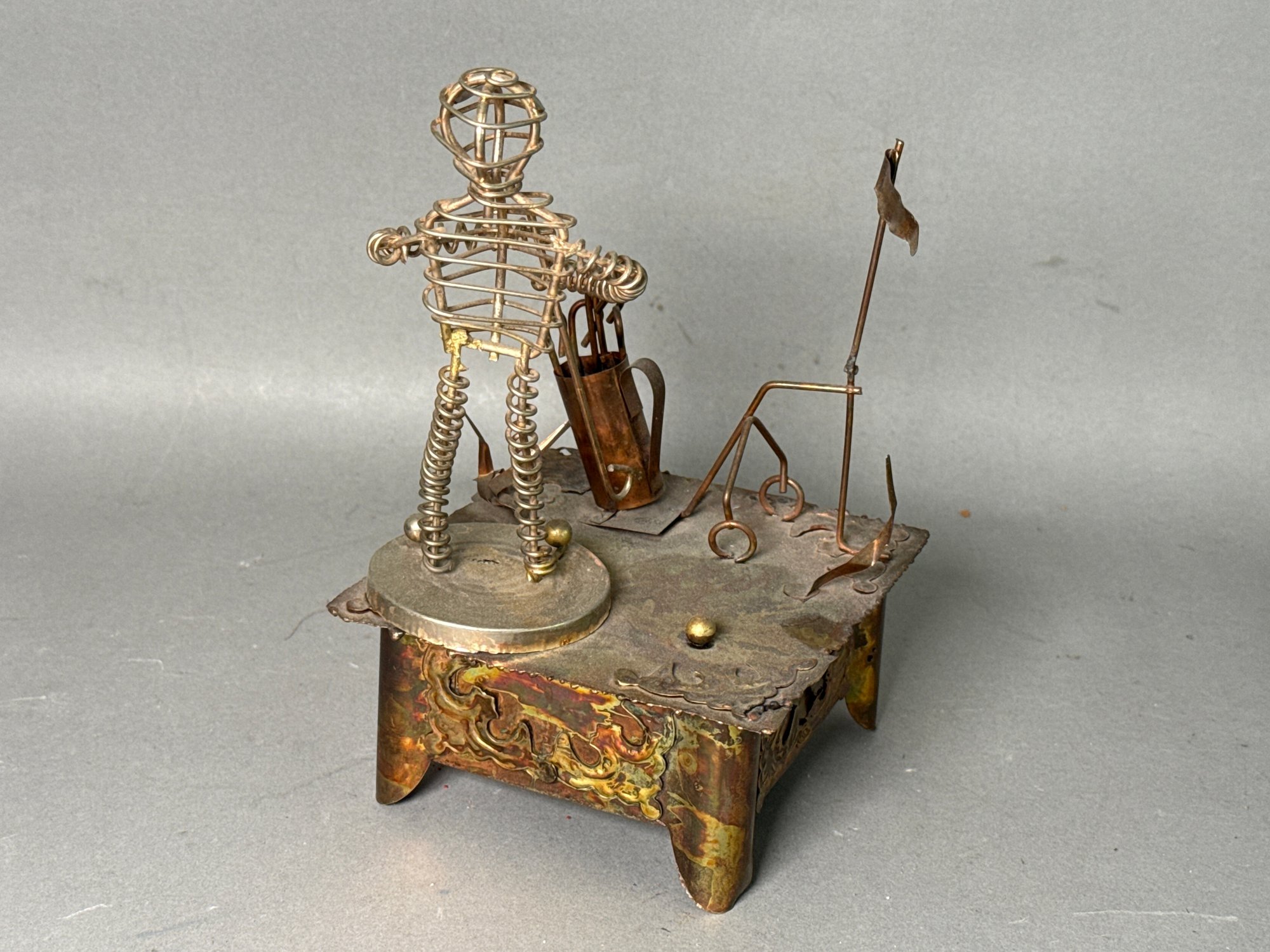 Vintage Copper & Tin Brutalist Golf Themed Sculpture Sankyo