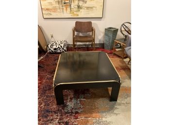 Post Modern Black Lacquer And Brass Coffee Table By Brinda Pridgen,
