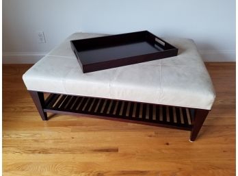Handsome Leather Upholstered Bench And Wooden Tray
