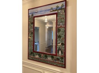 Painted Framed Mirror Depicting Nantucket