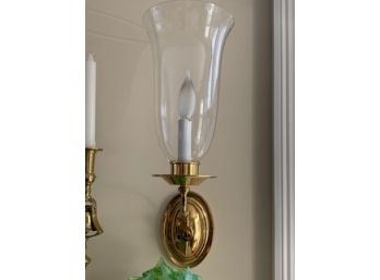 Pair Of Brass Sconces With Glass Hurricane