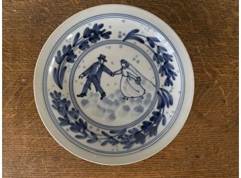 Blue & White Plate Depicting Newlyweds