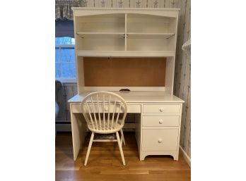 White Wood Desk, Hutch And Chair