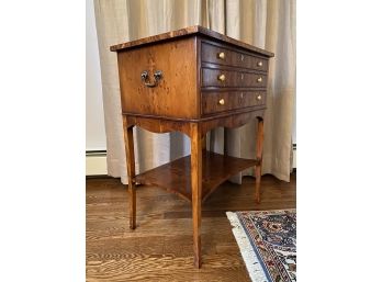 Beautiful Burl Veneer Campaign Chest Style Nightstand