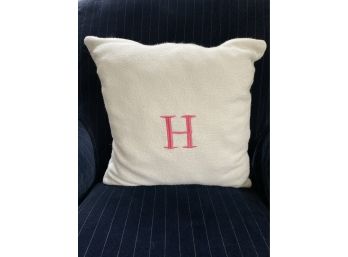 White Fleece Pillow With 'H' Monogram