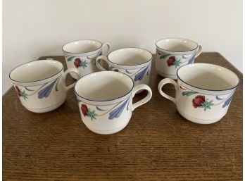 Lenox Chinastone Poppies On Blue Set Of 6 Teacups - Discontinued