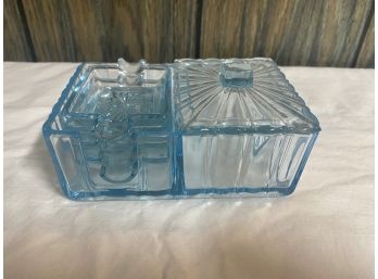Vintage Blue Stackable Ashtrays And Dish