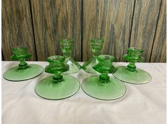 Vintage Green Glass Candle Holders