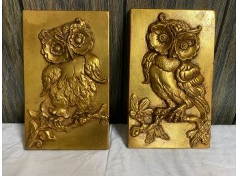 MCM Goldtone Owl Plaques