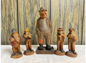 Vintage Folk Art Carving By CJ Trygg  And  Syroco 'Hillbilly' Band Figurines