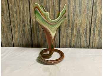 Vintage Hand Blown Art Glass With Snake Vase