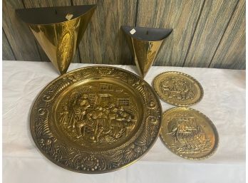 Vintage Gold Tone Plates And Plant Hangers