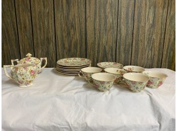 Antique Teapot, Cups And Saucers