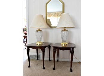 Pair Of Pennsylvania House End Tables With Cut Glass Lamps