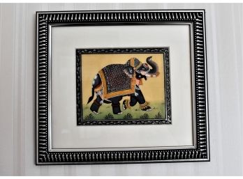 Miniature Indian Elephant Hand Painting On Silk