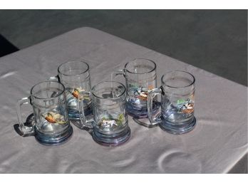 Classic 'Princess House' Glass Mugs With Game Sporting Motif 1970's