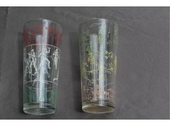 Mid-Century Water Tumblers, Football, Fishing & Tennis (3) 1950's!