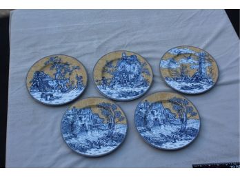 American Atelier English Toile Porcelain Set Of 5 Salad Plates
