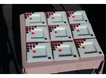 Amazing Hand-Blown Square Plates & Salad Plates For 9