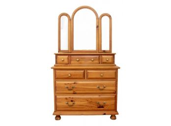 Pottery Barn Open Home Pine Wood Dresser With Vanity Mirror