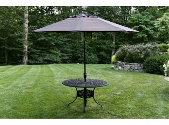Fortunoff Cadiz Patio Table With Obravia Treasure Garden Crank Lift Umbrella