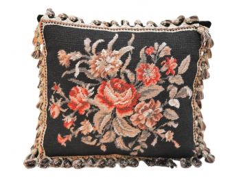 Needlepoint Pillow With Velvet Backing And Tassel Trim